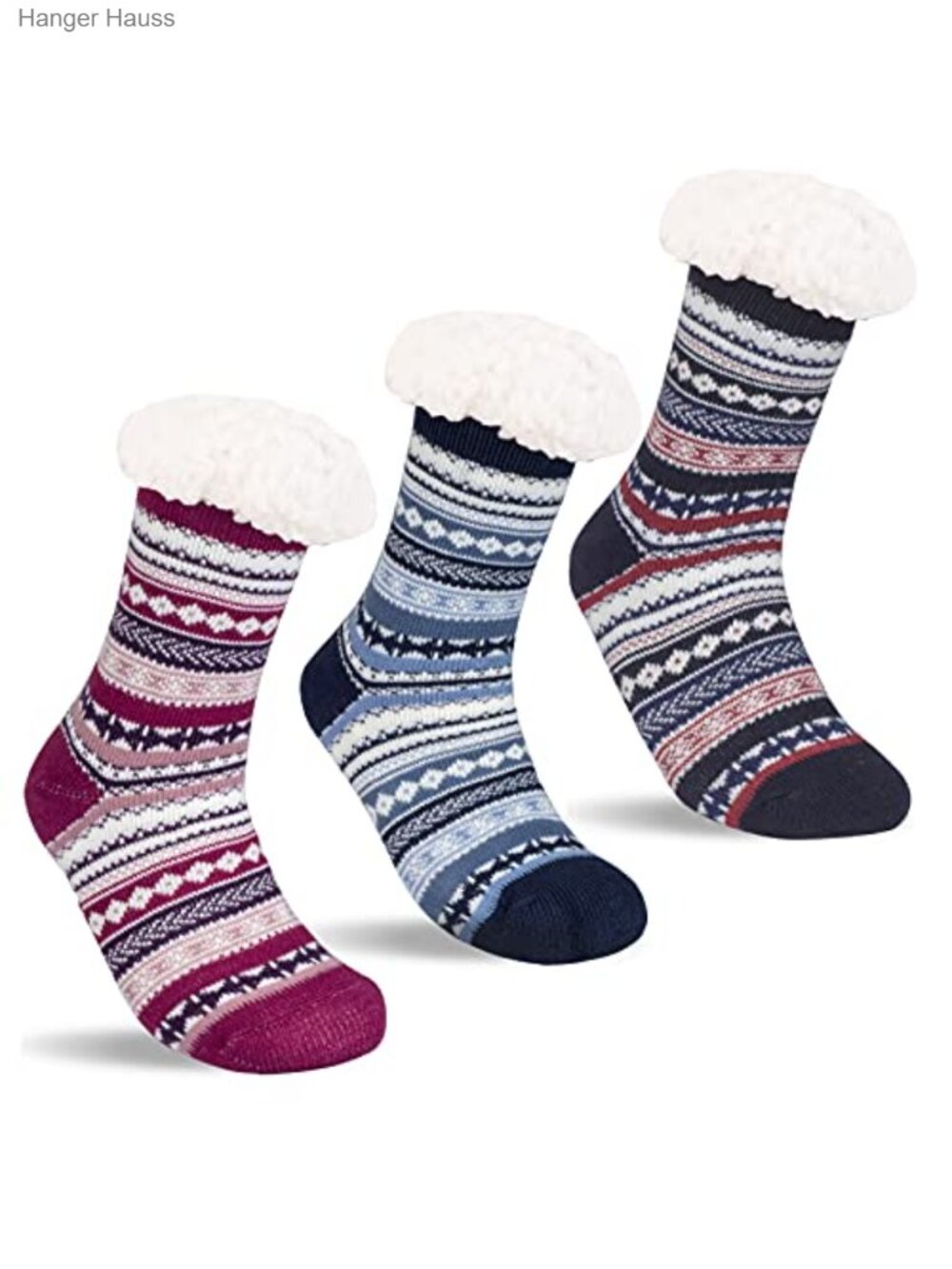 Fuzzy Sherpa Lined Slipper Socks Non-Skid 3 Pairs